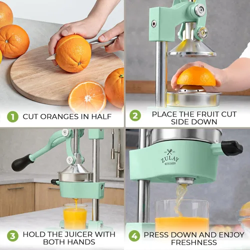 Miniatura 4 de Zulay Kitchen Exprimidor de hierro fundido, exprimidor manual resistente con coladores desmontables para una fácil limpieza, prensa de jugo