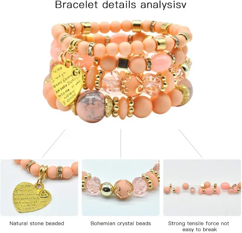Miniatura 3 de VONRU - Conjuntos de pulseras bohemias para mujer 6 juegos de pulseras elásticas apilables multicolor estilo hippie joyas finas
