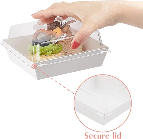 Miniatura 3 de Ocmoiy Cajas pequeñas de charcutería con tapas transparentes, recipientes de papel desechables para alimentos para llevar, cajas de postres de Blanco