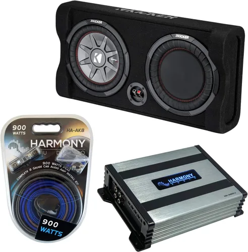 Harmony Audio Kicker 47TRTP122 - Radiador pasivo de audio para automóvil de 12 pulgadas con amplificador Harmony HA-A400.1 y kit de amplificador