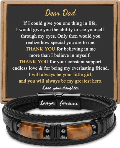 Miniatura 16 de Regalos únicos para hombres, pulsera de cuero para hombres, papá, novio, hijo, nieto, hermano, te amo para siempre, piedra ojo de tigre, día