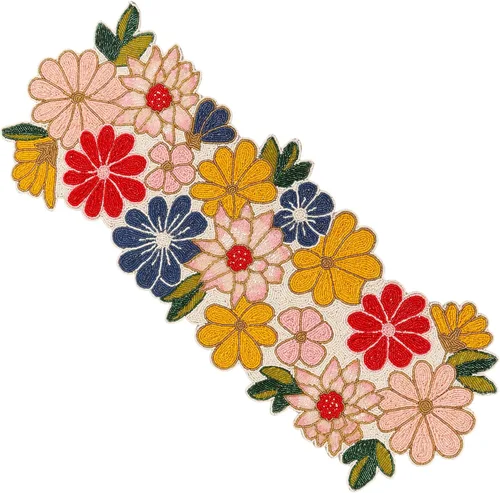 Miniatura 36 de Camino de mesa con cuentas de 13 x 36 pulgadas, elegante centro de mesa de comedor con cuentas de vidrio y parte trasera de poliéster, camino Oro