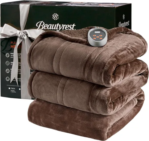 Miniatura 25 de Beautyrest Manta térmica, manta eléctrica, suave, cálida y reversible, manta térmica Sherpa para oficina, sofá, 3 ajustes de calor, apagado