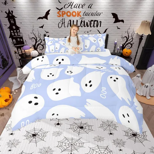 Miniatura 19 de Castle Fairy Juego de edredón de cama con temática de Halloween, tamaño Queen, juego de ropa de cama de microfibra súper suave estilo caricatura