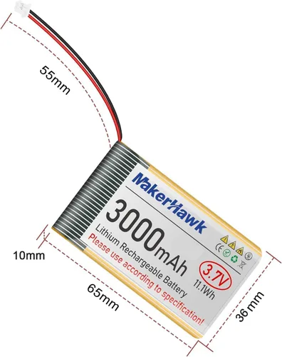 Miniatura 7 de MakerHawk Batería LiPo de 3.7 V 3000 mAh recargable de polímero de litio 1S con placa de protección con cinta de goma aislada, enchufe micro JST