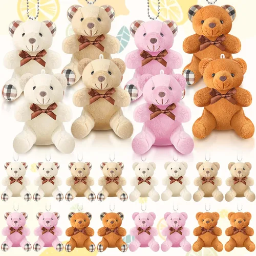 Miniatura 7 de HyDren 24 piezas de oso de peluche mini de 4 pulgadas, oso pequeño suave y pequeño a granel, llavero de animal de peluche para decoración de fiesta