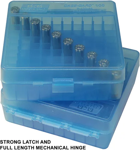 Miniatura 3 de MTM Caja de munición de 100 balas con tapa abatible 41/44 Cal (Azul Claro)