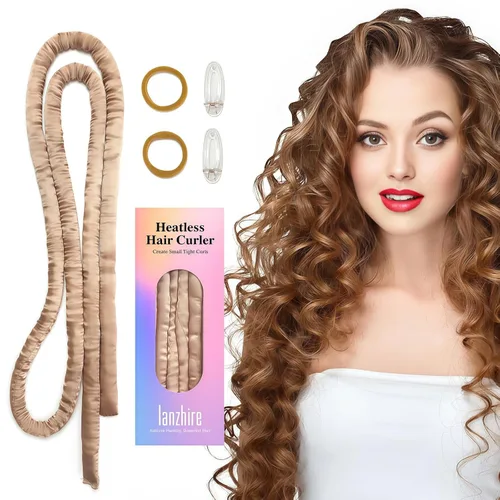 Lanzhire Diadema de barra rizadora sin calor para cabello largo y corto, sin calor durante la noche, con rizadores finos para dormir (dorado)