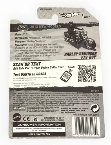 Miniatura 2 de Hot Wheels 2012 Nuevos Modelos Harley Davidson Fat Boy Motocicleta Rojo