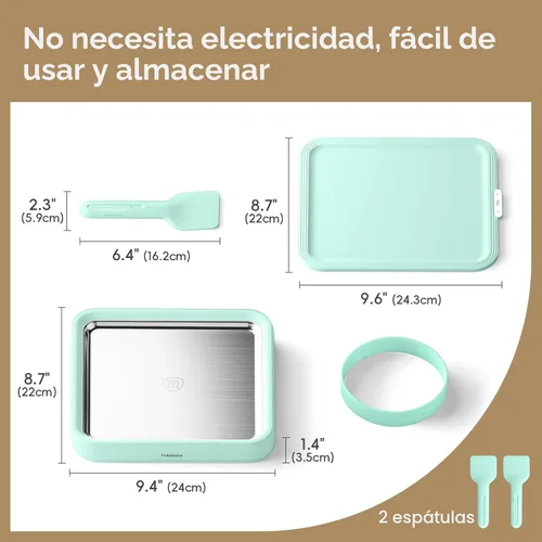 Miniatura 2 de Máquina para hacer helados enrollados, máquina de helado instantáneo con tapa y 2 espátulas, acero inoxidable SUS316 de grado alimenticio, bandeja