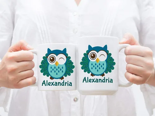 Miniatura 3 de Taza de té de cerámica monograma personalizada del pavo real del búho del pájaro lindo del diseño del pájaro
