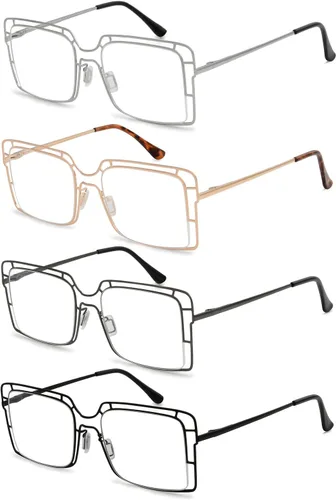 Eyekepper Paquete de 4 lentes de lectura con marco hueco de metal fino para mujeres y hombres