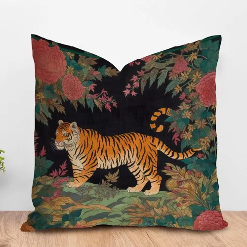 ArogGeld Funda de cojín decorativa para sofá con diseño de rayas de tigre y flores coloridas, funda de cojín decorativa para sofá, estilo A-1