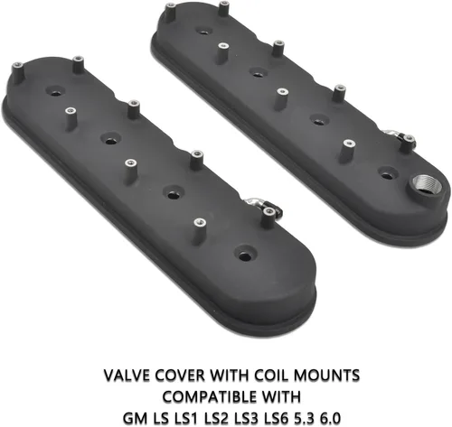 Miniatura 5 de Cubierta de válvula de motores de aluminio fundido con soportes de bobina compatible con GM LS LS1 LS2 LS3 LS6 5.3 6.0 - Negro