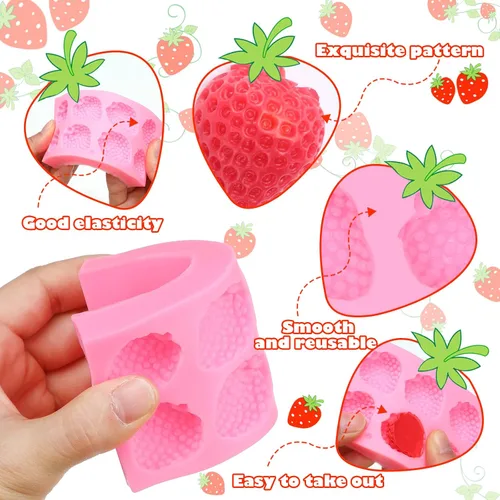 Miniatura 5 de Newtay Molde de fresa de silicona 3D para cupcakes y fresas para bricolaje, decoración de pasteles, galletas, chocolate, azúcar, polímero, arcilla