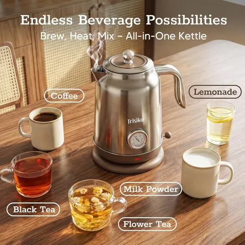 Miniatura 5 de Hervidor eléctrico grande de 1.7L con termómetro, hervidor de té eléctrico de 57.oz con apagado automático, acero inoxidable 304, hervidor de agua