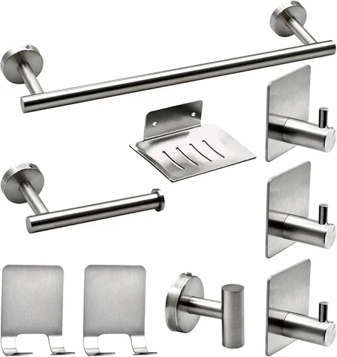 Miniatura 9 de Juego de accesorios de baño, 7 piezas de toallero de baño de acero inoxidable, incluye barras de toalla de mano de 16 pulgadas, soportes para papel