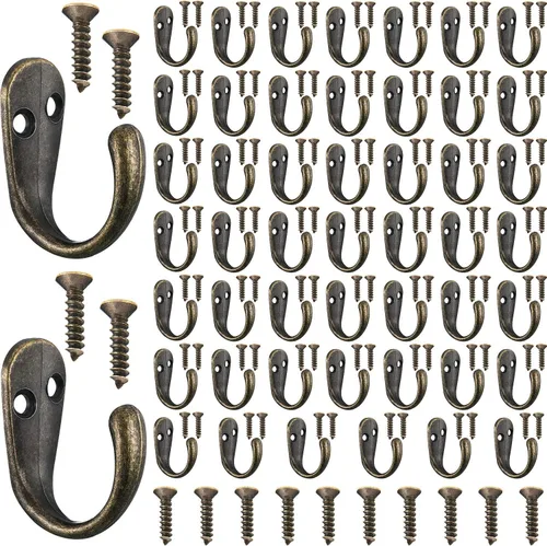 Miniatura 7 de Hotop 50 ganchos de metal para abrigos, gancho de una sola punta, para bata, montado en la pared con 110 tornillos para baño, dormitorio, cocina