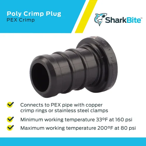 Miniatura 4 de SharkBite Enchufe de crimpado de polietileno de 1/2 pulgada, paquete de 5, tubo PEX, PE-RT, UP514A5