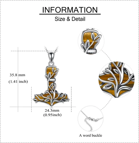 Miniatura 3 de Thor Hammer Necklace 925 Sterling Silver Mjolnir Tree of Life Pendant Necklace Viking Vegvisir Jewelry for Women wife Mom