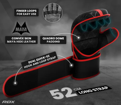 Miniatura 5 de Guantes RDX MMA para artes marciales, boxeo, entrenamiento de combate, guantes híbridos de palma abierta para hombres y mujeres, cuero maya hide
