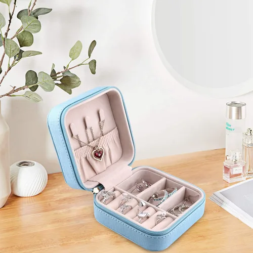 Miniatura 3 de Duomiila - Caja de joyería pequeña mini organizador de viaje portátil para anillos aretes collares Un regalo para niñas y mujeres