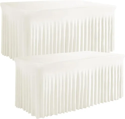 Miniatura 10 de Falda de mesa negra, de elastano, sin arrugas, 6 pies, mantel elástico ajustable lavable para mesas rectangulares para bodas, banquetes, fiestas
