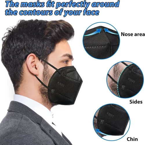 OKIAAS - Mascarilla KN95, paquete de 25, mascarillas negras de 5 capas, protección facial contra PM2.5, polvo, polen y niebla, adecuadas para