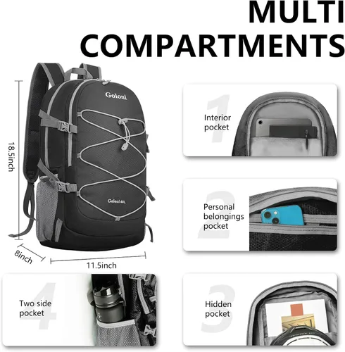 Miniatura 2 de Goloni Mochila plegable ultraligera de 40 litros – Mochila de senderismo plegable resistente al agua, pequeña mochila plegable para viajes