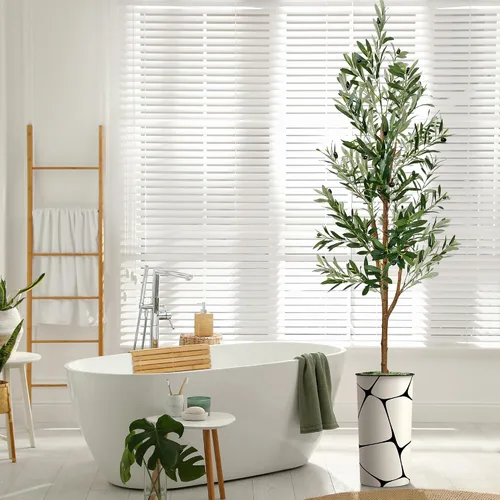 Miniatura 7 de SIGNWIN - Árbol artificial en maceta con diseño y textura de flores y pájaros, decoración moderna, planta de piso, para el hogar u oficina