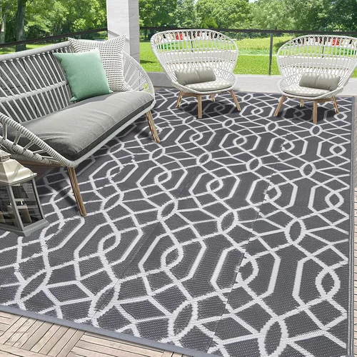 Miniatura 41 de HEBE Alfombra de Exterior Impermeable 6x9, Alfombra de Paja de Plástico Alfombra de Camping, Alfombras de Patio Exterior Reversibles Tapete para RV