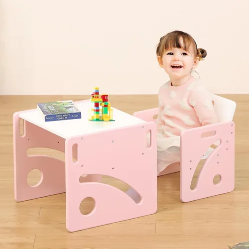 Miniatura 8 de FUNLIO Juego de mesa y silla ajustable para niños de 1 a 3 años, Juego de mesa y silla de madera maciza Montessori de calidad, Juego de mesa y silla