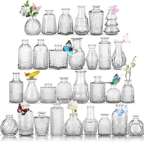 Jarrones de Vidrio para Capullos en Juego a Granel de 30 Piezas, Pequeños Jarrones de Vidrio para Flores como Centros de Mesa de Boda para Mesas,