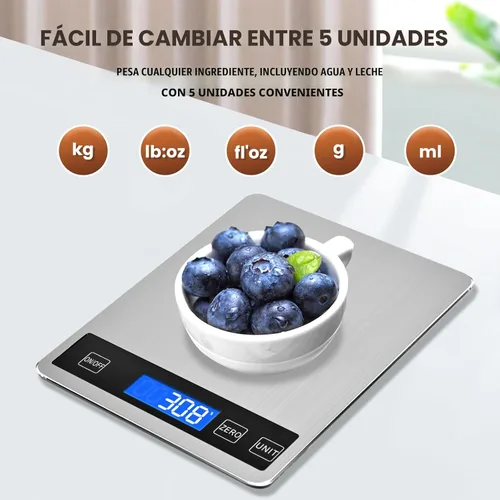 Miniatura 4 de Báscula de alimentos de 33 libras, báscula digital de cocina con baterías y carga USB, graduación precisa de 1g/0.05oz, acero inoxidable impermeable
