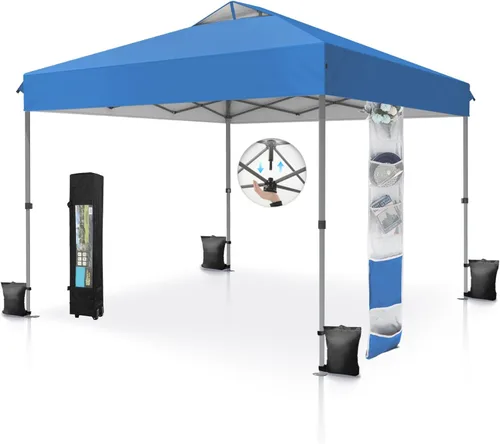 Miniatura 22 de MFSTUDIO Carpa Desplegable de 10x10 pies, Refugio Gazebo Sombra Solar Toldos Impermeables Patio Portátil Carpas con Malla Desplegables para Playa