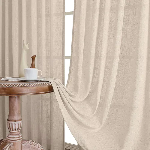 Miniatura 6 de CUCRAF Cortinas de lino beige natural que no se transparentan, cortinas de privacidad semitransparentes de 72 pulgadas, cortina de filtrado de luz