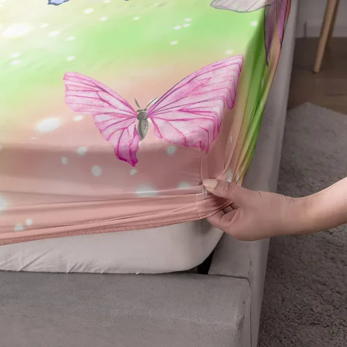 Miniatura 5 de Datura home - Juego de sábanas bajeras y sábanas encimeras, 4 piezas, colorido juego de ropa de cama con estampado de mariposas arcoíris con 1