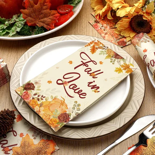 Miniatura 4 de Lincia 100 servilletas de otoño para despedida de soltera, toallas de papel desechables de otoño para invitados de otoño, para bodas, cosecha