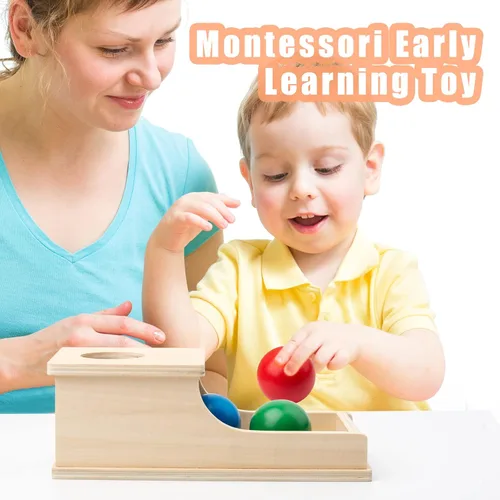 Miniatura 6 de Busy edition Montessori Toys Caja de objetos de permanencia con sonido suave, juguete de madera, bola de bebé para soltar y jugar, para niños de 6