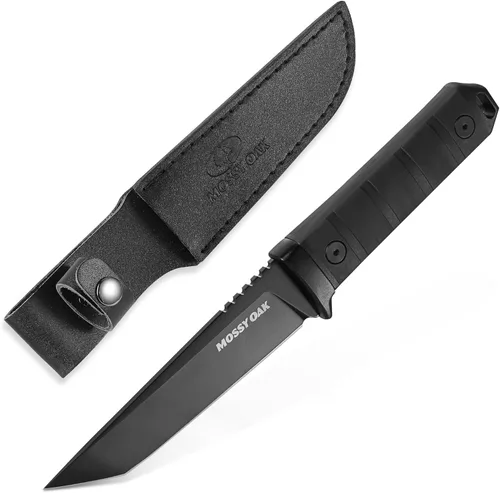 Mossy Oak Cuchillo de Caza de Hoja Fija de 10 Pulgadas, Cuchillo de Caza Tanto de Espiga Completa 14C28N con Funda para Supervivencia, Campamento,