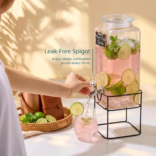 Miniatura 3 de Kook Glass Drink Dispenser, with Stand, 1 Gallon, Serves 15 Cups, Leak-Proof Stainless Steel Spigot, Beverage Storage for Fridge, for Water, Iced