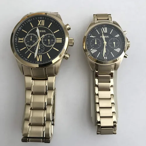 Miniatura 2 de Juego de regalo de reloj de acero inoxidable con cronógrafo para él y ella, Oro, Cronógrafo