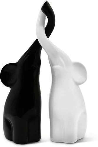 Vaudagio Amante par de elefantes en blanco y negro – Escultura de cerámica moderna como un conjunto – Figura de decoración de 10.2 pulgadas de alto