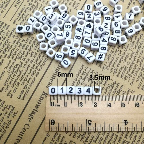 Miniatura 2 de Amaney 400 cuentas de números cuadrados de acrílico blanco de 0.236 x 0.236 in de cuentas de números mixtos de plástico acrílico forma de cubo