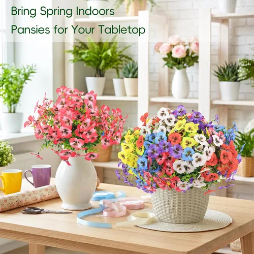 Miniatura 5 de MACTING 12 paquetes de flores artificiales para exteriores, resistentes a los rayos UV, pensamientos falsos, plantas al aire libre, flores