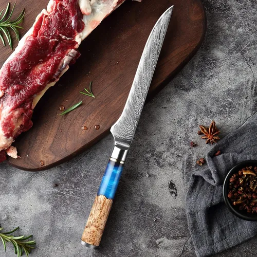 Miniatura 6 de XITUO VG10 Juego de cuchillos de chef japoneses de acero Damasco de 4 piezas, resina azul y mango de madera, cuchillo de chef de 8 pulgadas