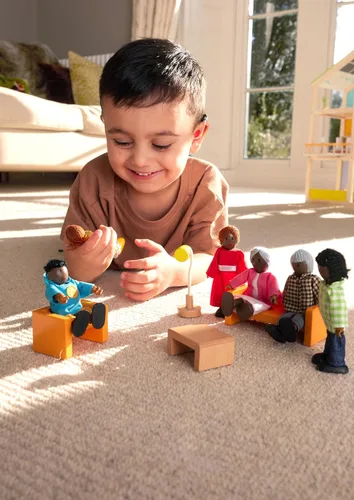 Miniatura 3 de Hape familia afroamericana muñecas de mandera, miembros de familia.