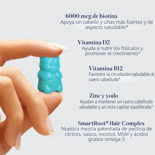 Miniatura 2 de Sugarbear Hair - Gomitas de vitamina para el cabello, suministro de 2 meses, biotina de fuerza extra 6000mcg, crecimiento para hombres y mujeres