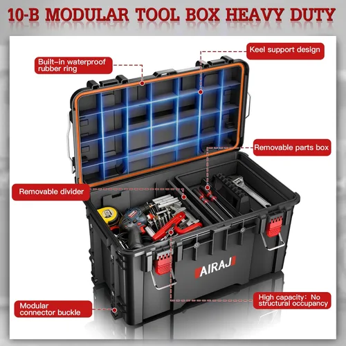 Miniatura 5 de Caja de herramientas portátil con ruedas de alta resistencia, organizador de caja de herramientas apilable modular, caja de herramientas impermeable