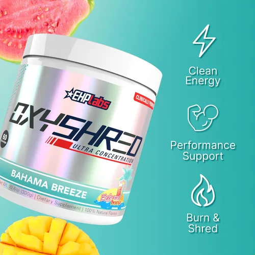 Miniatura 4 de EHP Labs OxyShred Polvo de Pre Entrenamiento - Polvo de preentrenamiento con L glutamina y acetil L carnitina, bebida de refuerzo energético